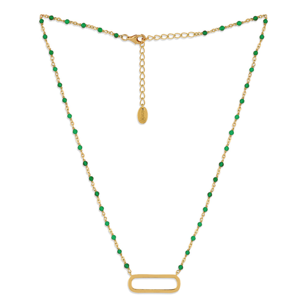 Golden silver ingot necklace and green onyx natural stones 3