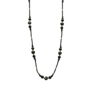 Collier argent doré long cascade de perle naturelle spinelle noire 4
