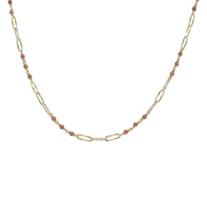 Collier argent doré maillon pierre rhodonite rose 3