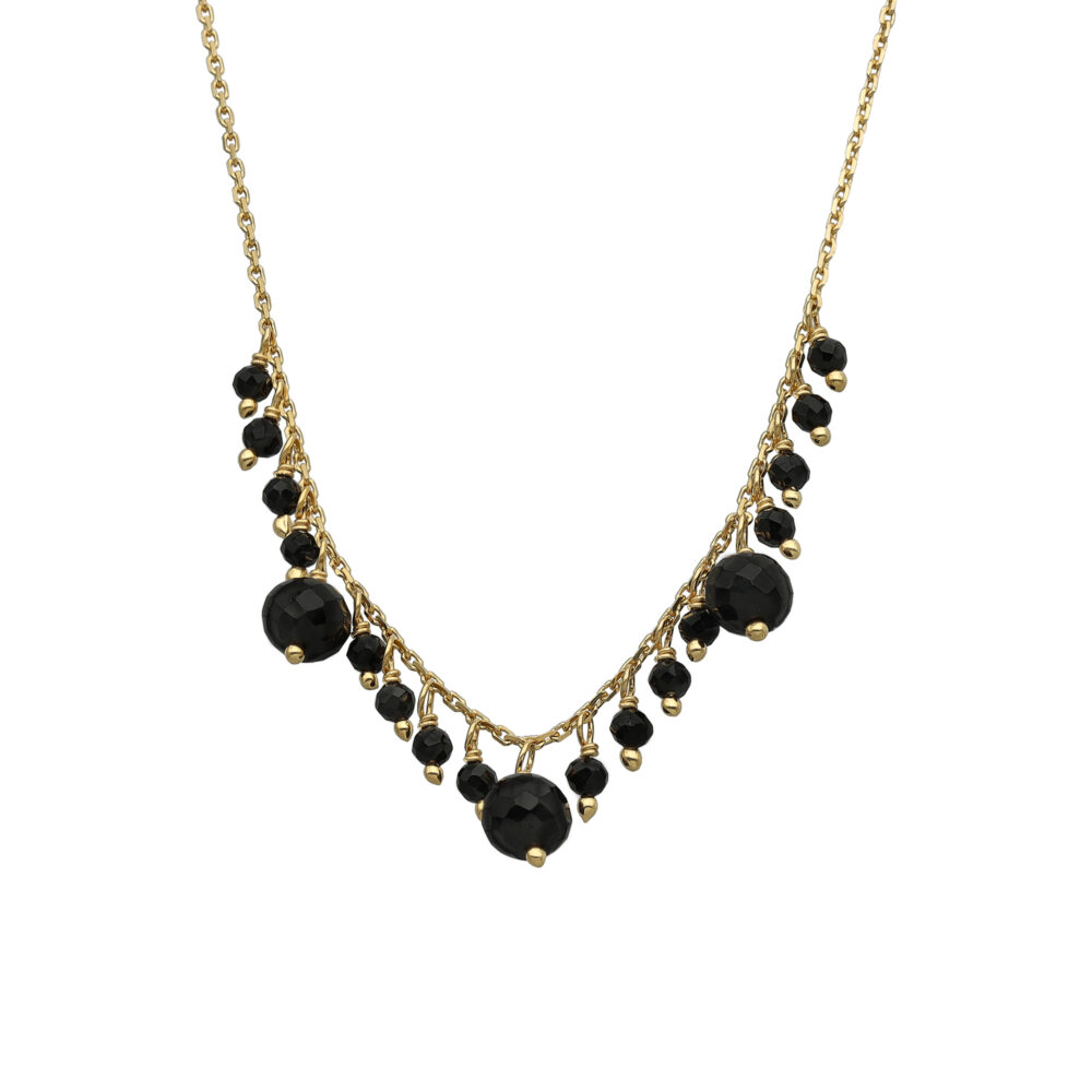 Collier argent doré multi perle naturelle spinelle noire
