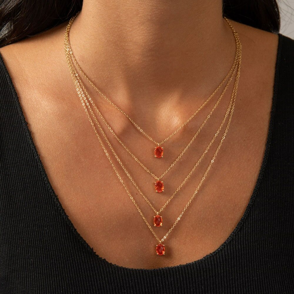 Gold silver necklace multi row orange stones 5