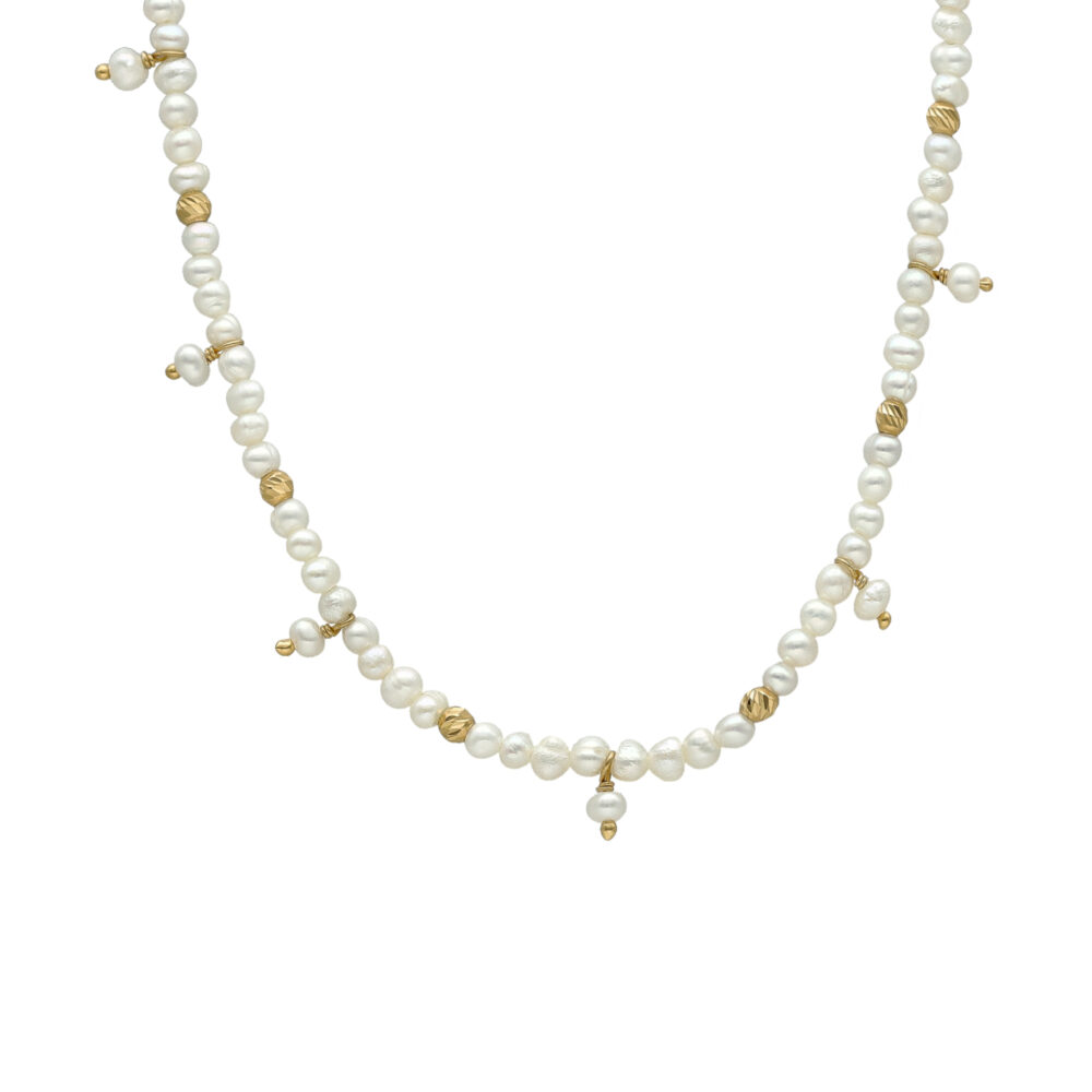 Collier argent doré pampilles et perles naturelles blanches
