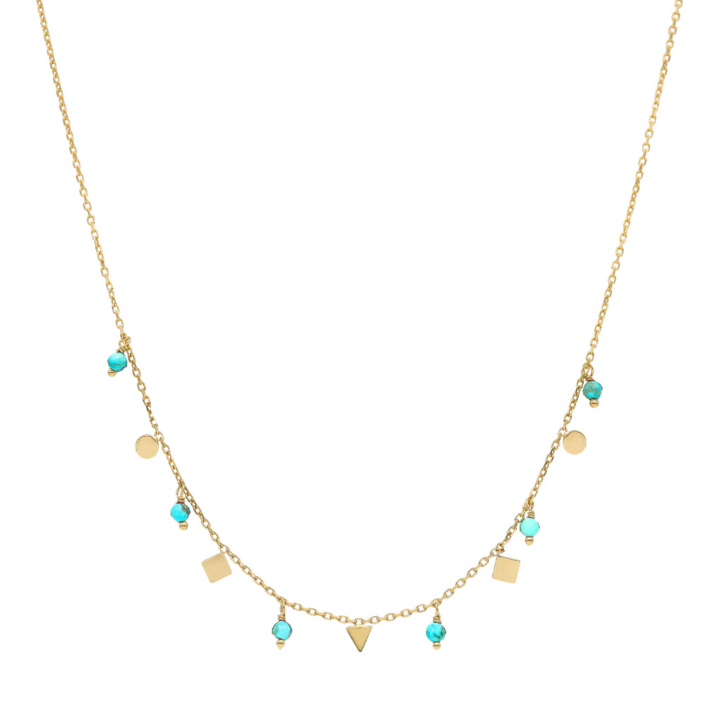 Collier Vintage Argenté Avec Pampilles Et Perles Nacre Bleu Turquoise - Modèle 1630