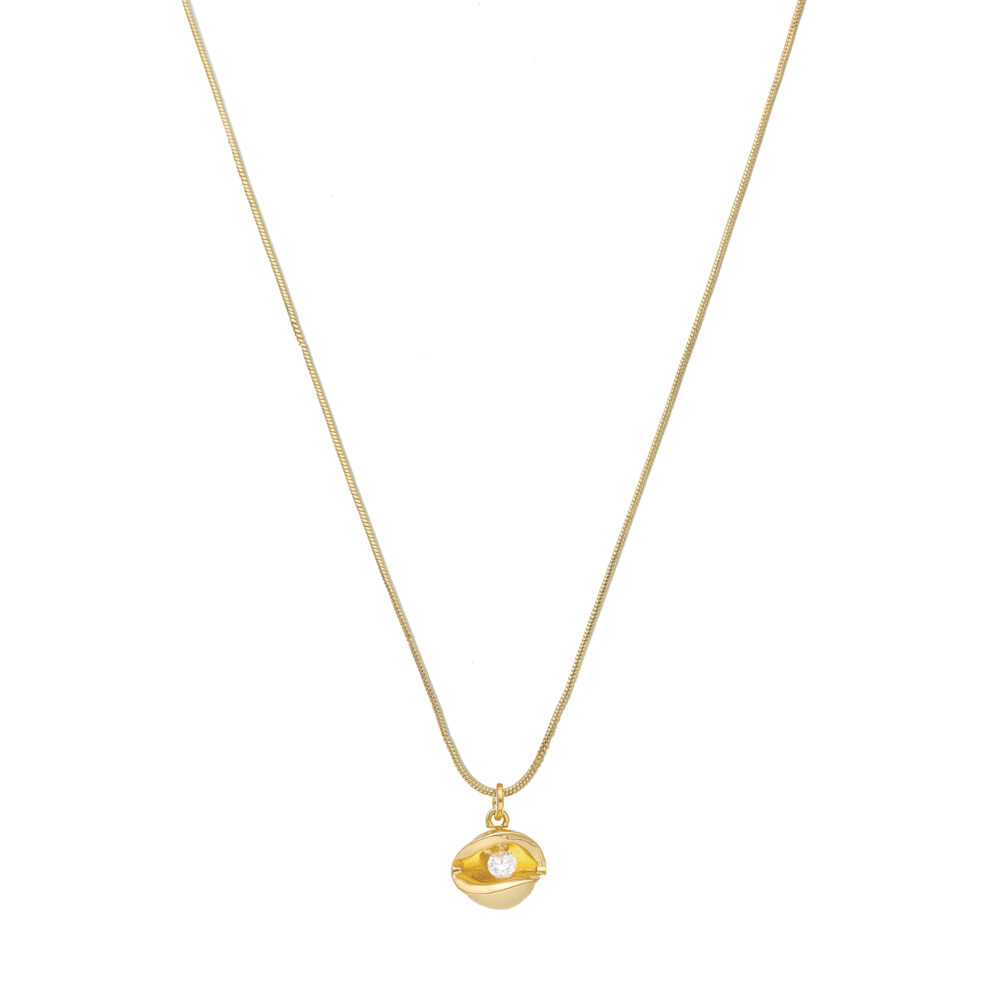 Golden silver necklace ball pendant with zirconium oxide 1