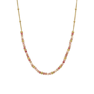 Collier argent doré perles dorée et pierres quartz rose fraise 3