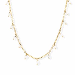 Collier argent doré petites gouttes perles pierre de lune blanche 3