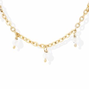 Collier argent doré petites gouttes perles pierre de lune blanche 4