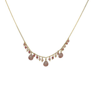 Collier argent doré pierre pampille rhodonite rose 3