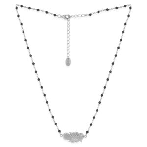 Collier argent rhodié plume et pierres spinelle naturelles noires 5