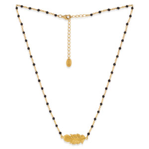 Collier argent doré plume et pierres naturelles noires 5