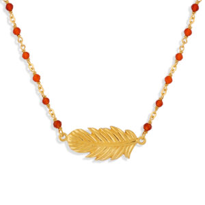Collier argent doré plume et pierres naturelles rouges 4