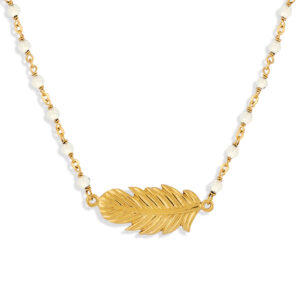 Collier argent doré plume et pierres naturelles blanches 4