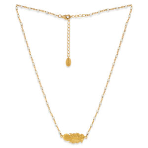 Collier argent doré plume et pierres naturelles blanches 5