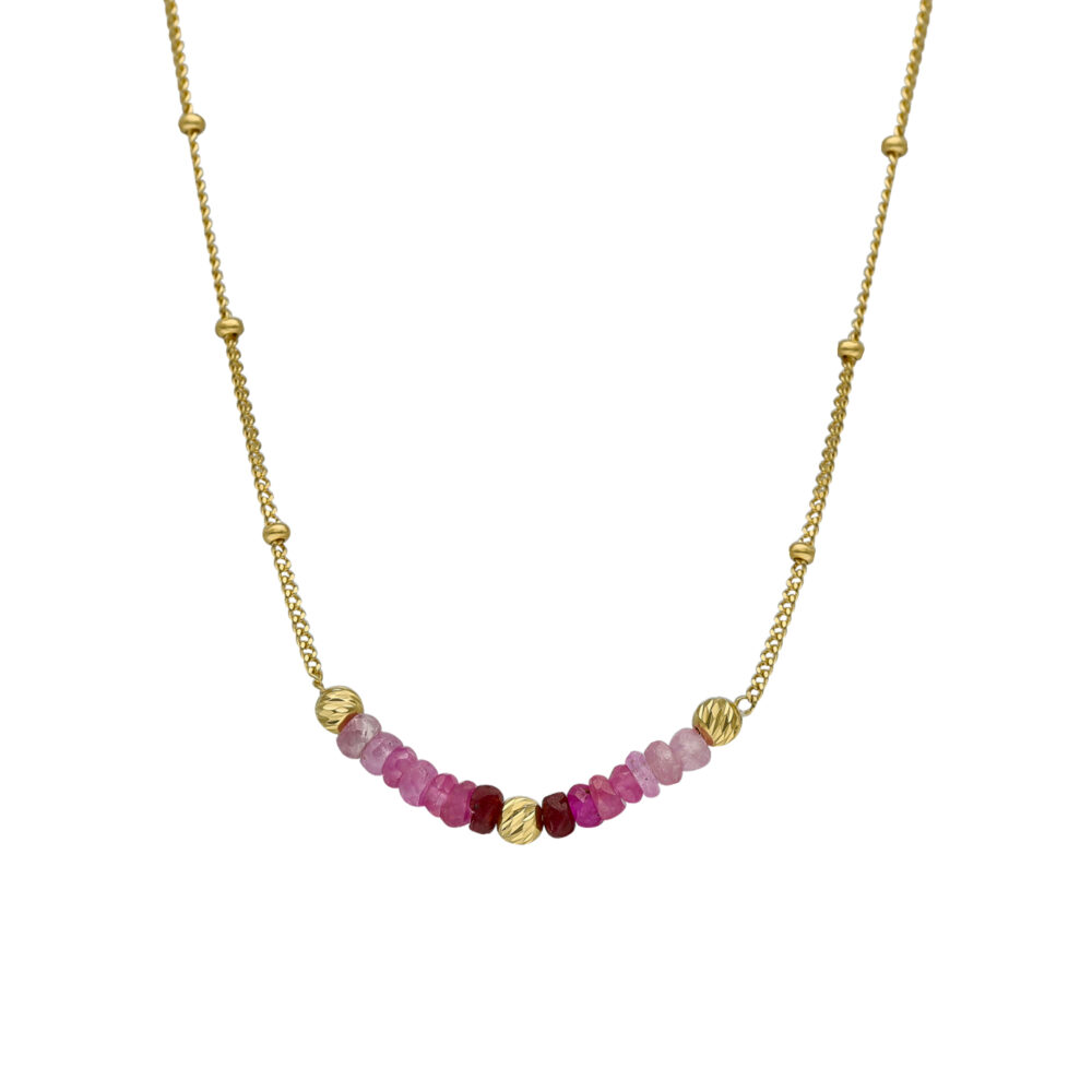 Collier argent doré rubis et perles dorées