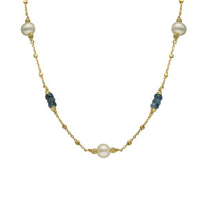 Collier argent doré pierres précieuses saphir véritable et perle naturelle blanche 3