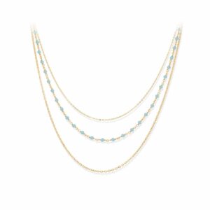 Collier argent doré triple rang petite perles turquoise 3