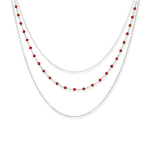Collier argent rhodier triple collier petite perles pierre onyx rouge 3