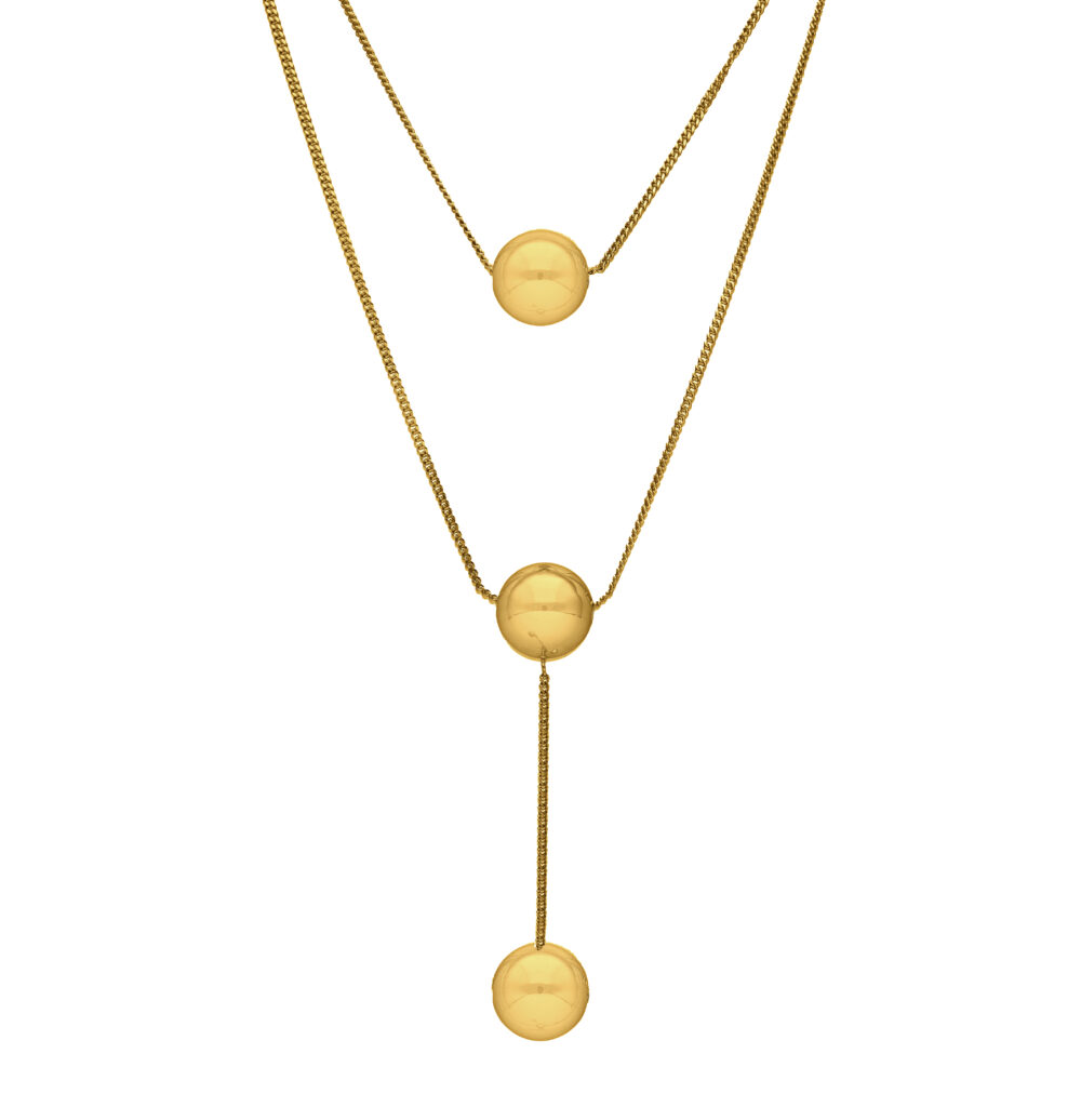 Silver gilt necklace double serpentine chain balls 1