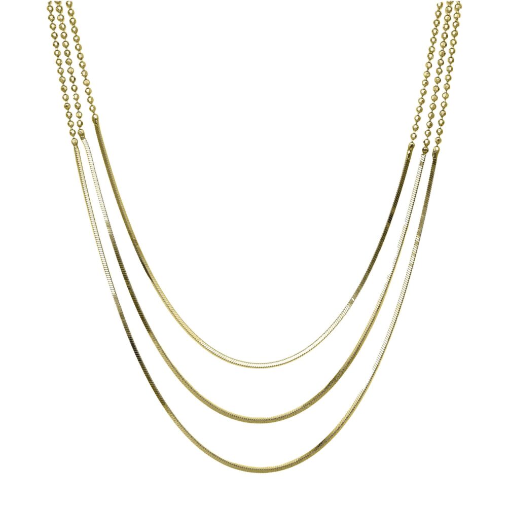 Golden silver necklace with triple serpentine links and diamond ball chain 1
