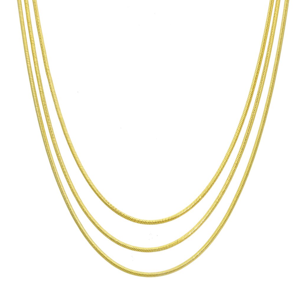 Golden silver necklace with triple round serpentine links 1