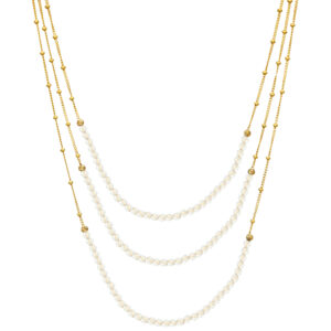 Collier argent doré trois chaines et pierres naturelles pierre de lune blanche 3