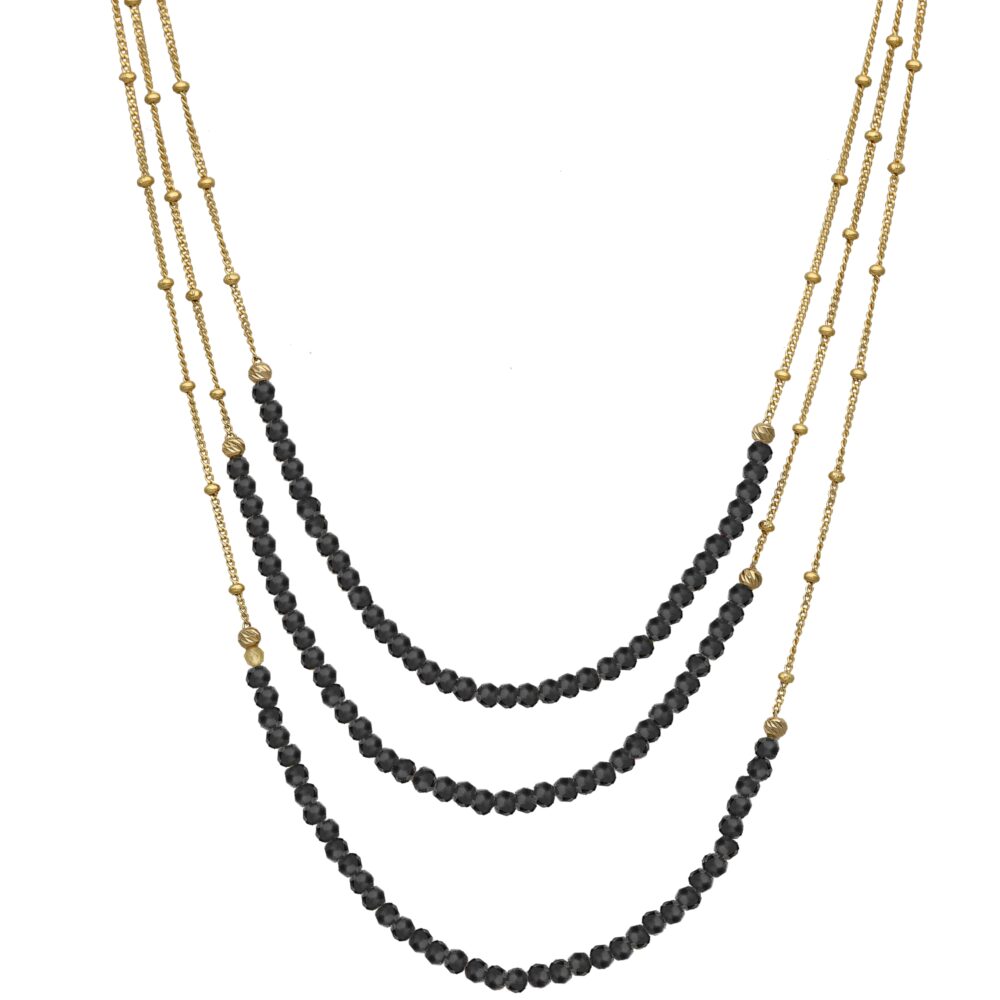 Golden silver necklace with three chains and natural black spinel stones 1