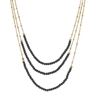 Collier argent doré trois chaines et pierres naturelles spinelle noires 3
