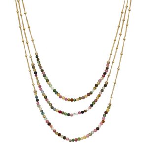 Collier argent dorée trois chaines et pierres naturelles multi tourmaline 3