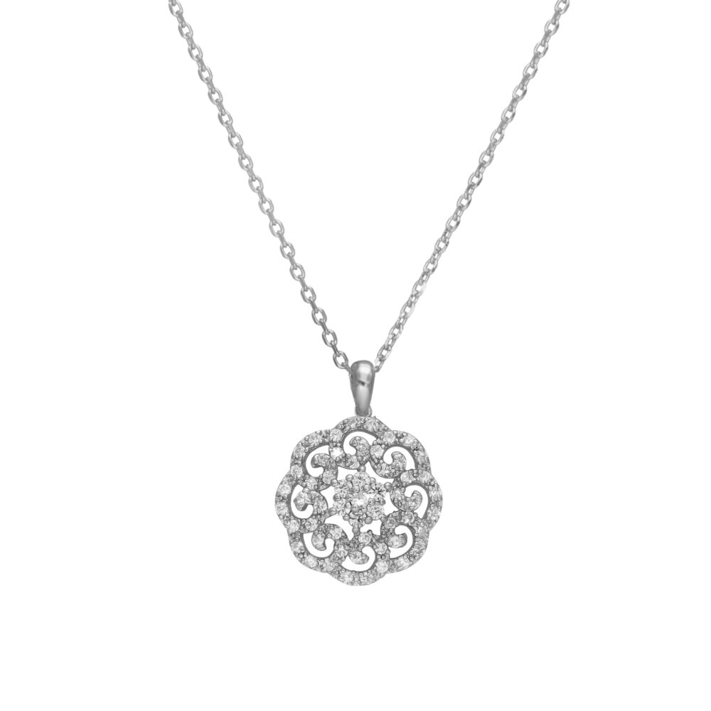Silver necklace with sparkling flower pendant set with zirconium oxide 1