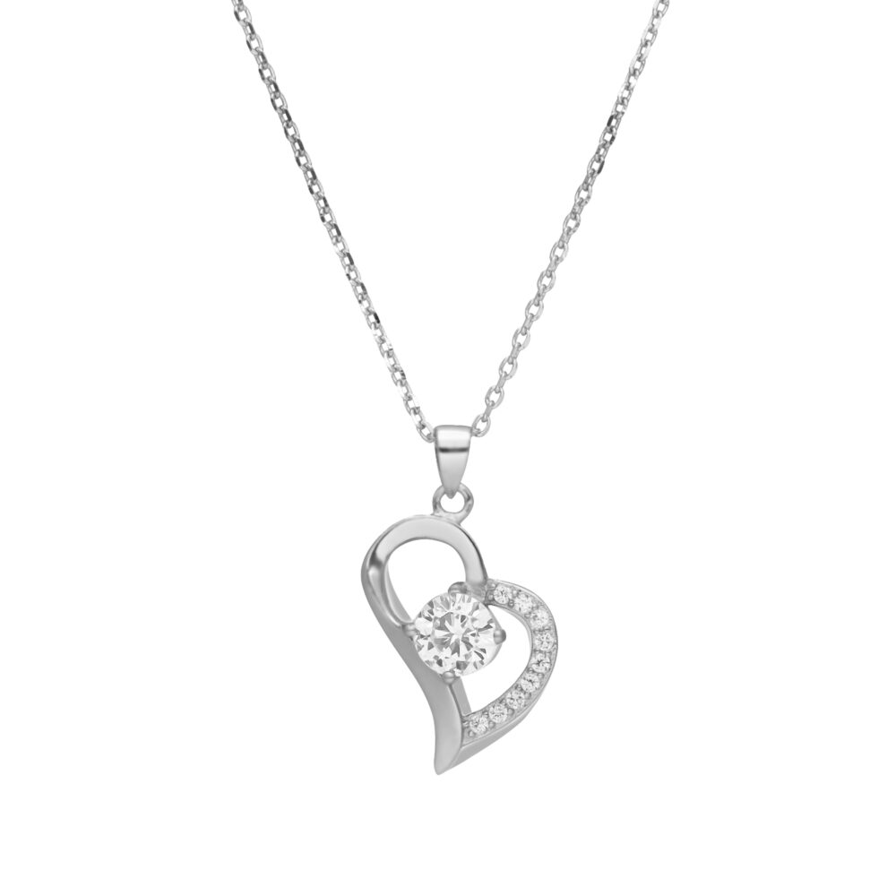 Silver necklace with fancy heart solitaire pendant set with zirconium oxide 1