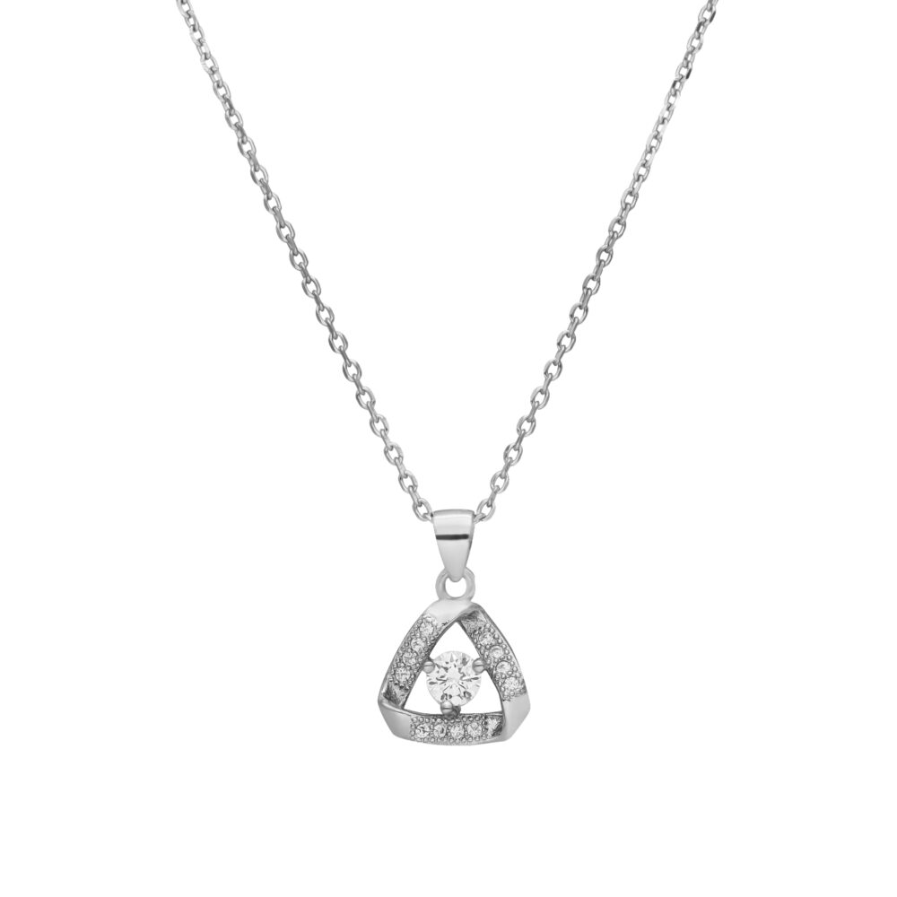 Collier argent pendentif triangle serti zirconium blanc et solitaire 1