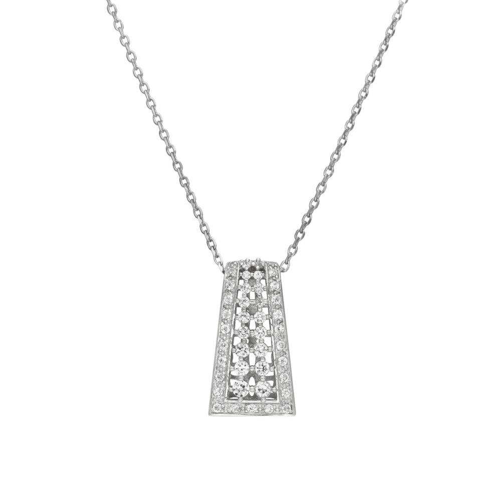 Silver necklace pendant shimmering royal dress set with white zirconium 1