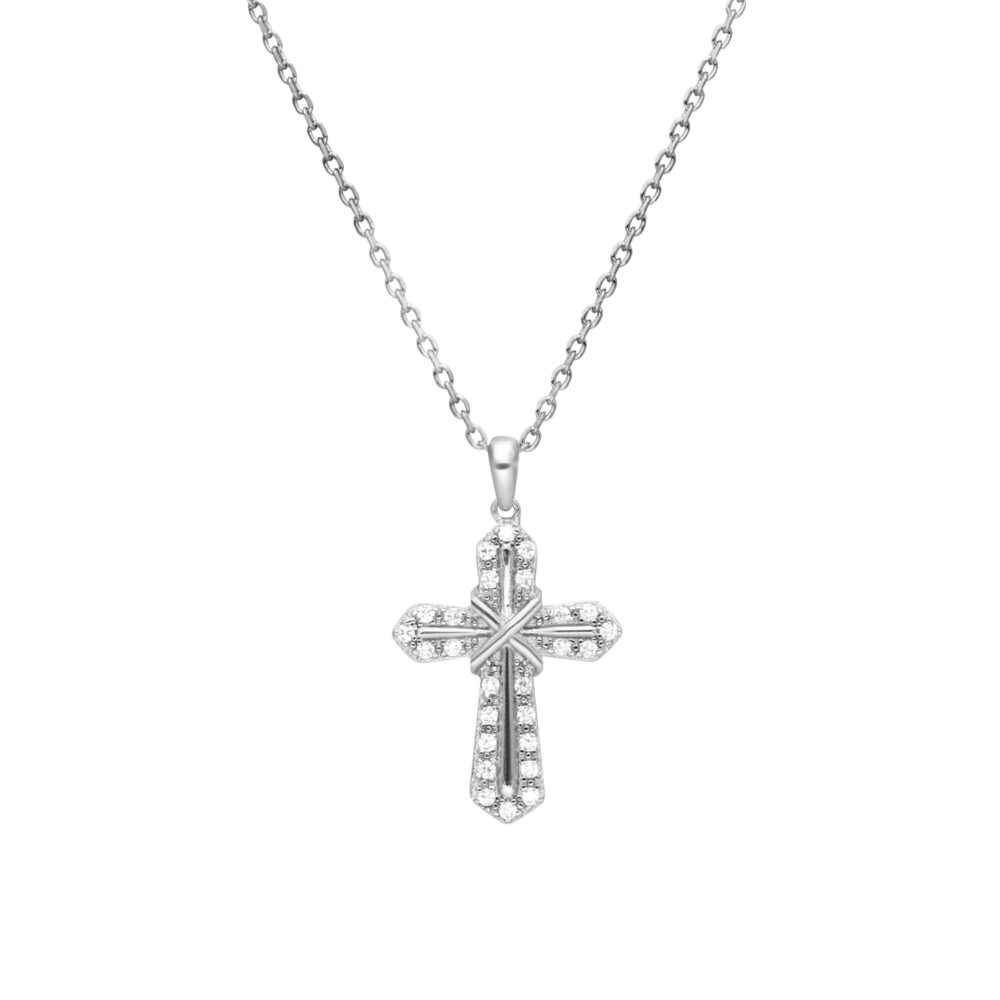 Collier argent pendentif croix serti 1