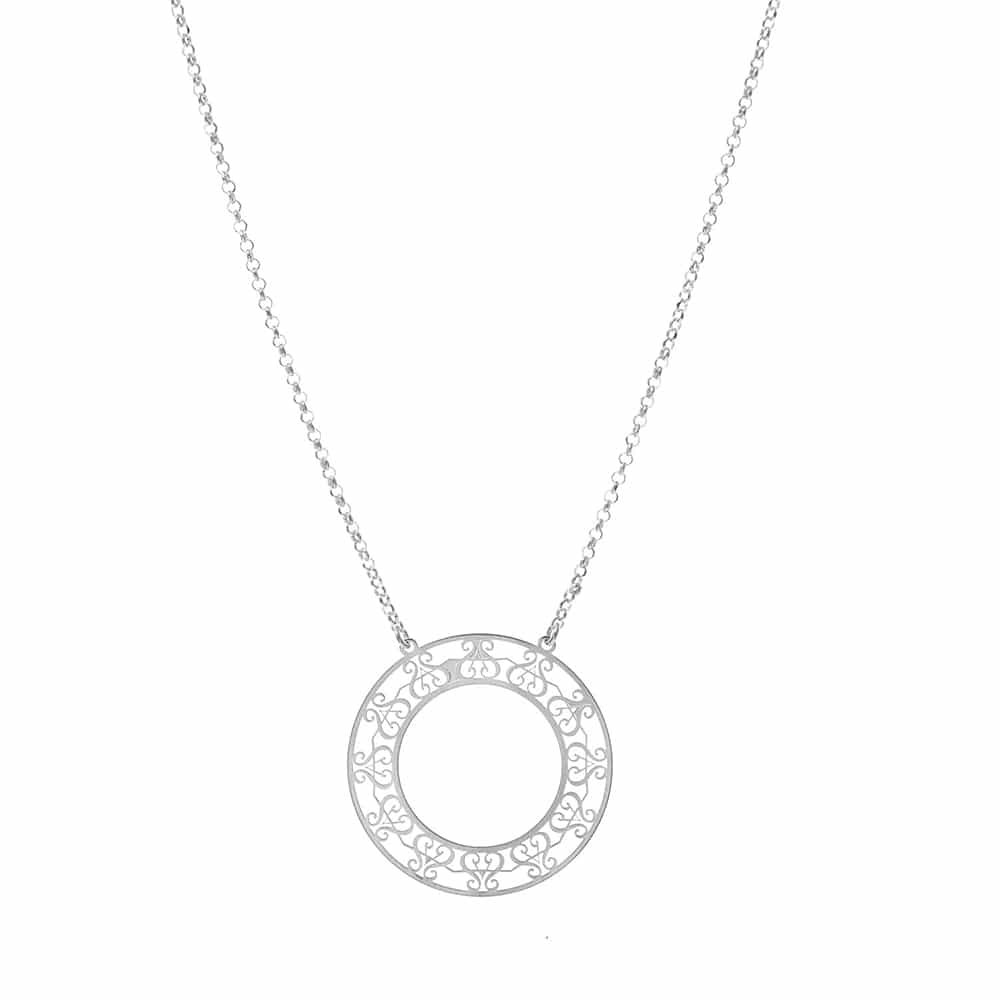 Collier argent grand cercle motif Orus rhodié 1
