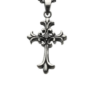 Collier argent massif croix gothique pierre zirconium noir 4