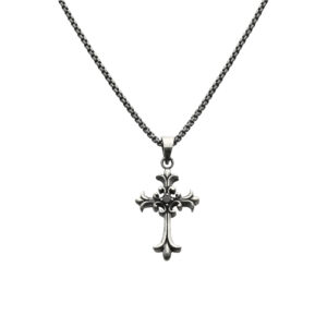 Collier argent massif croix gothique pierre zirconium noir 3