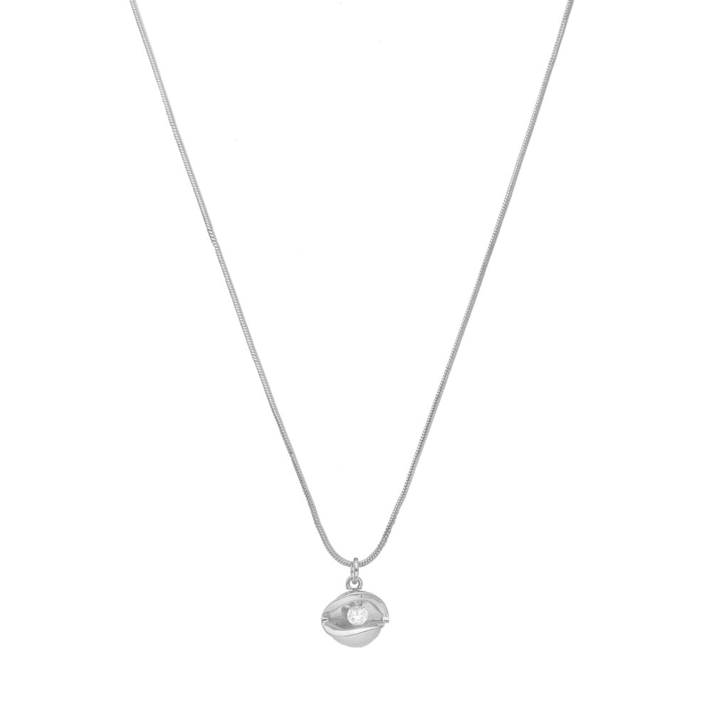 Silver ball pendant necklace with zirconium oxide 1