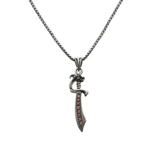 Collier argent pendentif sabre serti pierre grenat 4