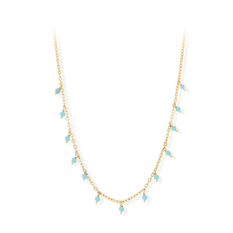 Collier Fantaisie Perles Turquoise Argenté - Neuf Sans Emballage, Pierres Naturelles