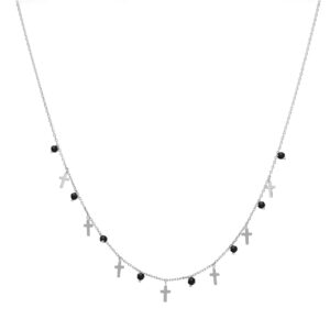 Collier argent rhodié croix et pierres naturelles Spinelle noires 3