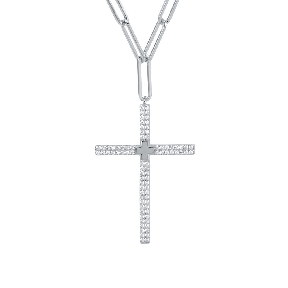 Collier argent rhodié croix sertie de zirconiums blanc 3