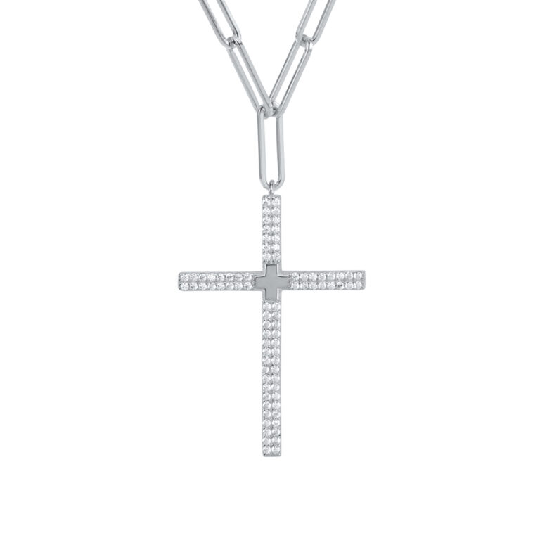 Pendentif Femme Argent 925 – Micro-serti Diamant Cz 24mm – Rhodié – Neuf