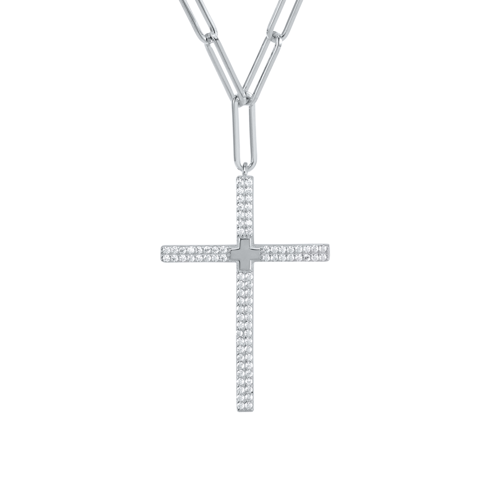 Collier argent rhodié croix sertie de zirconiums blanc 5