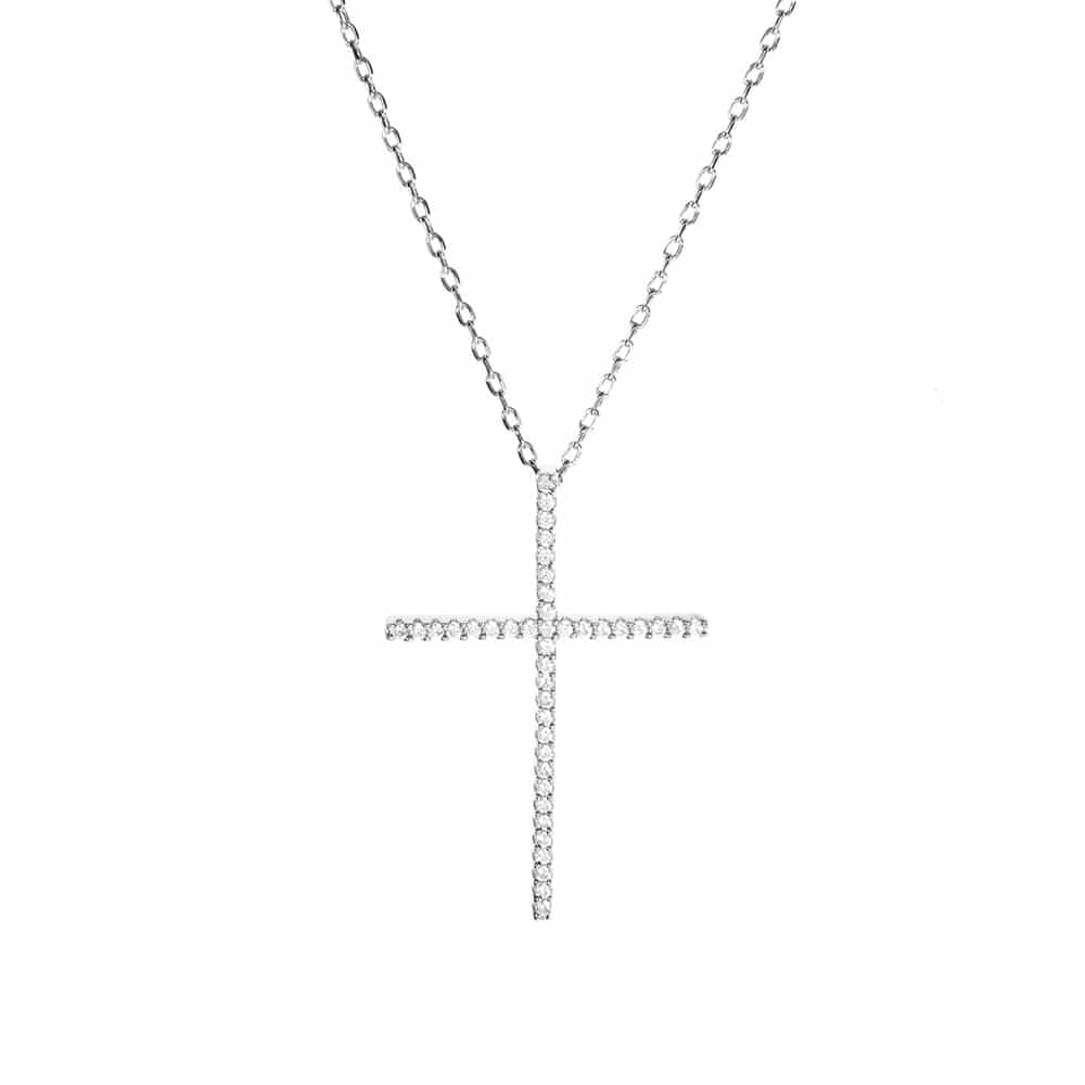 Collier argent rhodié croix verticale 1