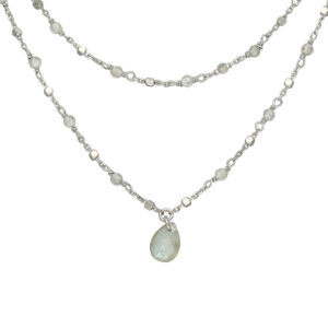 Collier argent rhodié double chaine goutte pierres naturelles labradorite 4