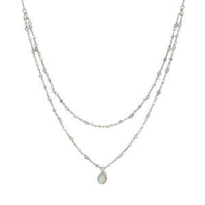 Collier argent rhodié double chaine goutte pierres naturelles labradorite 3