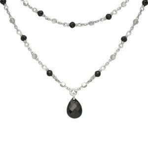 Collier argent rhodié double chaine goutte pierres naturelles spinelle noir 4