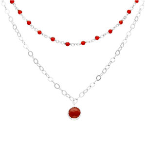 Collier argent rhodié double chaine et pierres naturelles onyx rouge 3