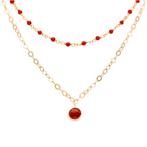 collier-argent-rhodie-double-chaine-pampille-et-pierres-naturelles-rouge Collier argent doré double chaine pampille et pierres naturelles rouge 3