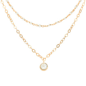 Collier argent doré double chaine pampille et pierres de lune naturelles blanche 3